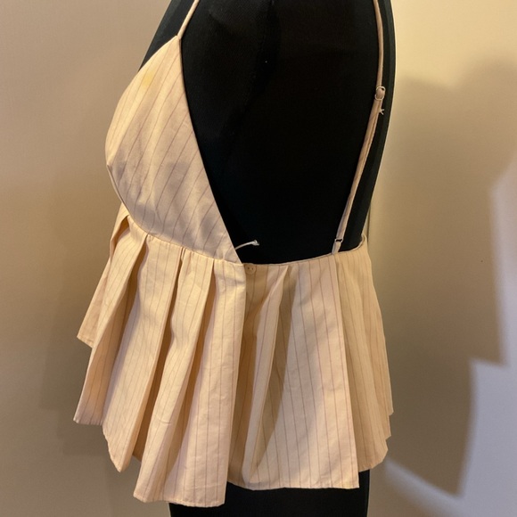 7. Zara Beige Pinstripe Pleated Sleeveless Top Size Large - Picture 6 of 9